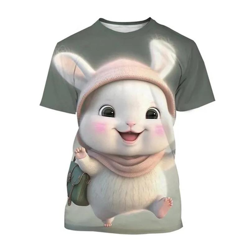 Летние милые мультяшные кролики 3D принт футболки женская уличная одежда повседневная мода Y2k футболка с коротким рукавом футболки с круглым вырезом топы одежда