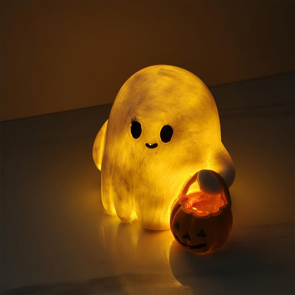 Halloween Glowing Ghost Decor LED Light Up Resin Figurine Battery Powered Tabletop Ornament For Home Party Decoration