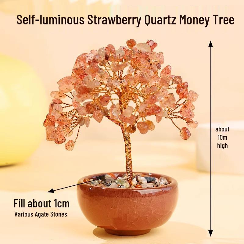 Citrine Money Tree with Agate Base - Fortune-Attracting Ornament for Home or Office