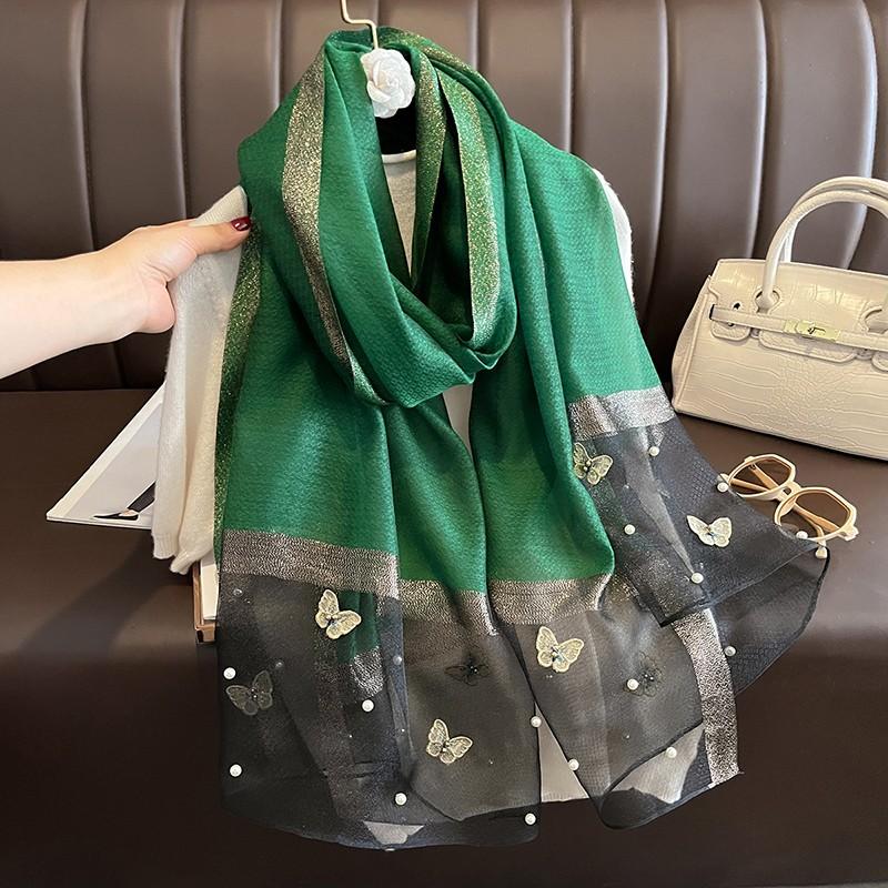 Luxury Brand Women Fashion Scarf Plain Solid Silk Chaetodon Auripes Shawls Scarves Summer Lady Bandanas Foulard Hijab