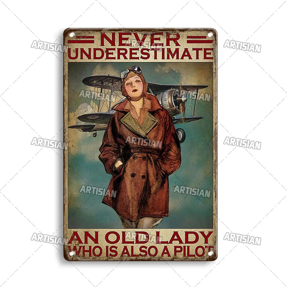 Artisian Pilot Metal Sign Flight Attendant Tin Plate Airplane Aviation Decorative Plaque Wall Decor Garage Bar Pub Club Hotel