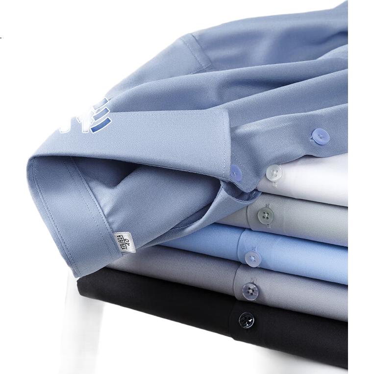 ROMON Short-Sleeve Shirt for Men, Modal Silk Ice-Cool Business Solid Color Wrinkle-Free Dress Shirt Men's Top D19106 Size 40