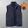 Middle-aged Velvet Thickened Vest with A Base To Keep Warm and Casual Vest, Wearing A Multi-pocket Vest On Both Sides