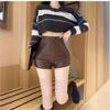 Women's High-Waist Black Leather Shorts - Korean Style, Autumn/Winter, Elastic, Sexy Casual Dance Wear