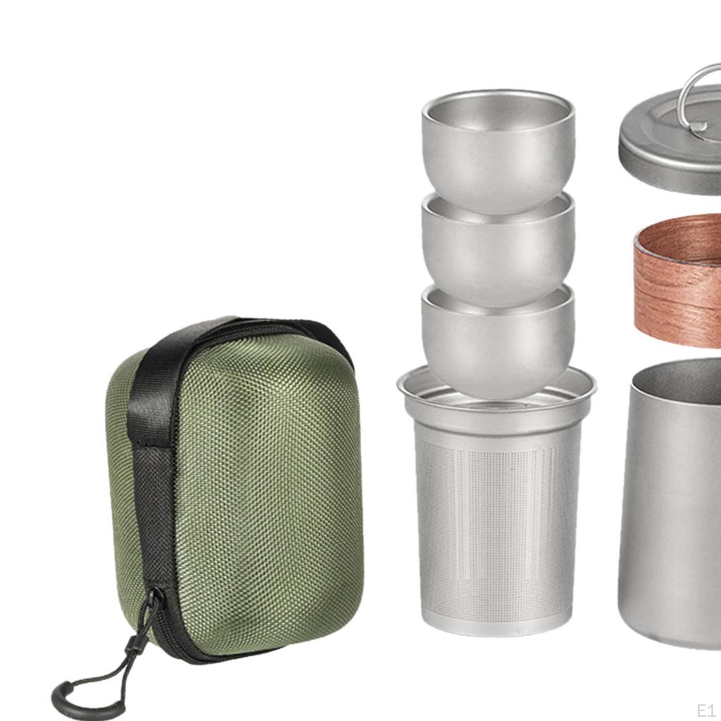 Портативный титановый чайный набор с чашками и сетчатыми чашками для приключений на открытом воздухе