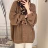 Korea Coarse Knitted Sweater Coat Academy V-Neck Long Sleeve Knitted Cardigan Solid Casual Style Loose Sweater Cardigan Female