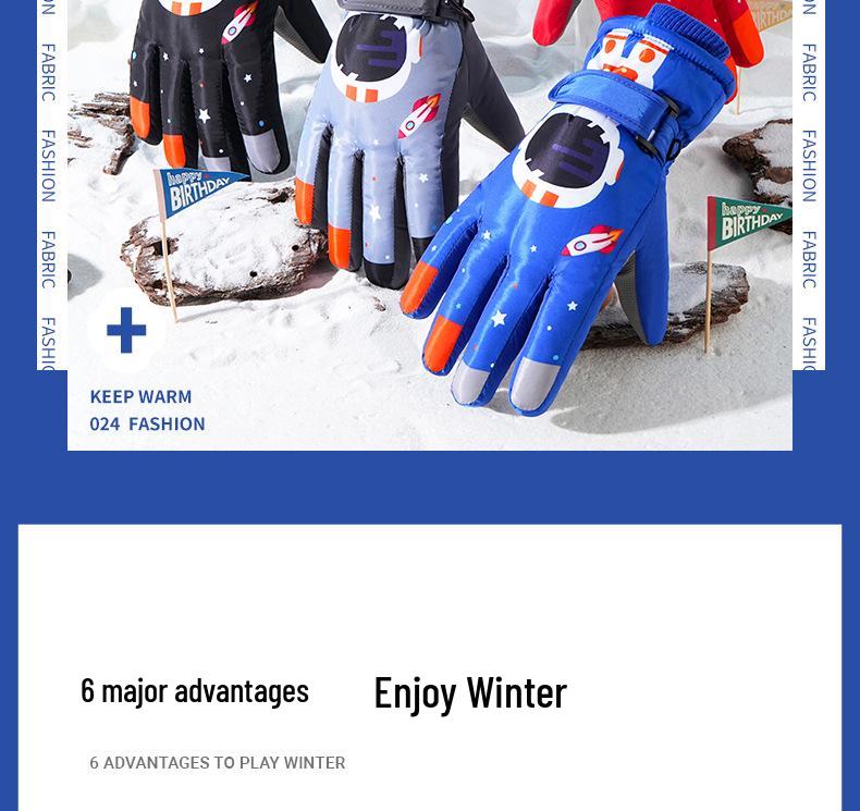 Kids' Winter Cartoon Gloves: Warm, Non-Slip, Waterproof, Thick Fleece for Outdoor Sports, Cycling, Skiing