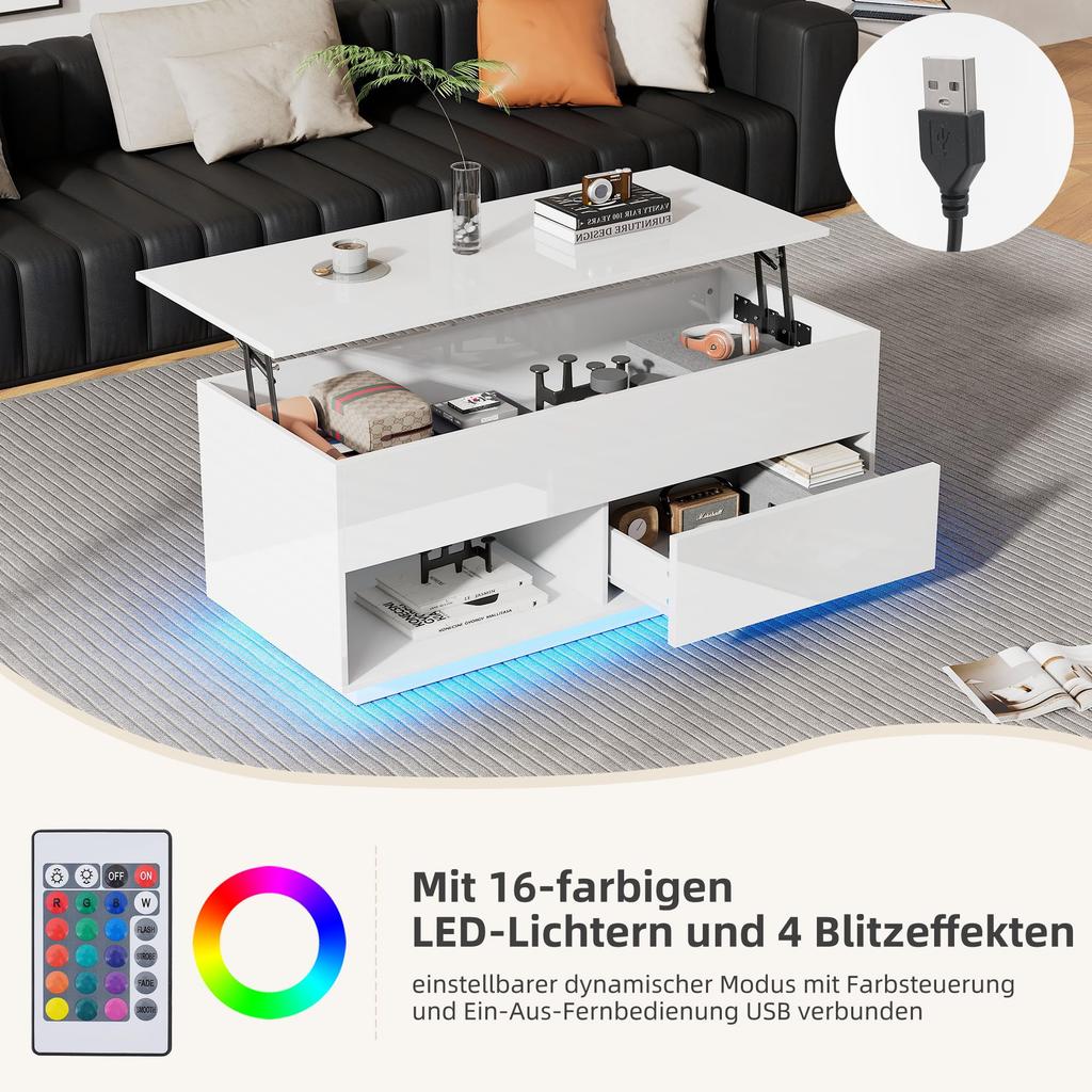 Журнальный столик, стол для гостиной, кофейный столик с ящиками, открытое и скрытое пространство для хранения, деревянный диванный столик, приставной столик для гостиной, офиса, белый