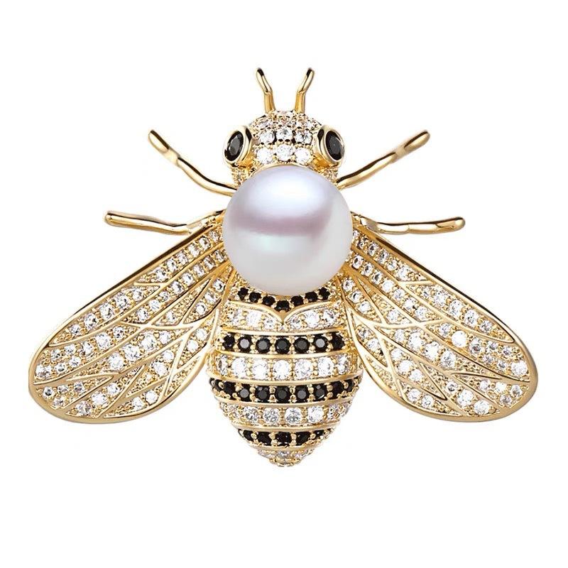 2PCS Gold-color and Silver-plated Brooches Anti-glare Bees Imitation-pearl Pins Hundreds of Clothing Cartoon Corsages