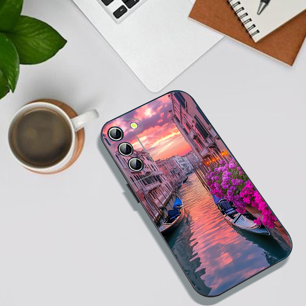 Чехол для телефона Venice Water City для Samsung S24, S25 22,30,,Note20,Ultra,Lite,Ultra,5G,Plus,FE Черный