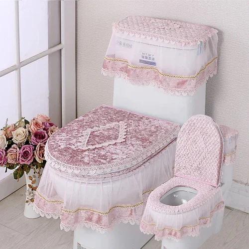 Кружевная подушка для унитаза Four Seasons, набор из трех частей, фланелевое сиденье для унитаза с U-образной застежкой-молнией, красивый чехол для унитаза