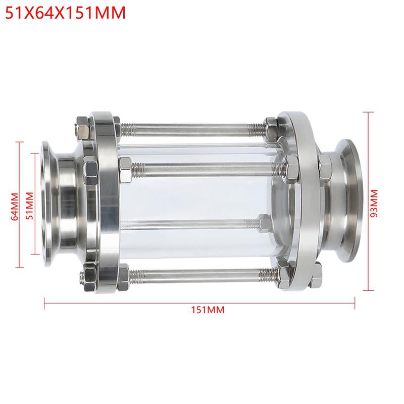 In-Line Sight Glass 304 Stainless Steel With Tri Clamp End Sanitary Flow Sight Glass Flow Pipe OD 19MM-89MM Tri Clamp Type