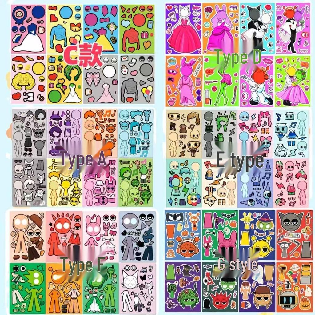 Rhythm Box Cartoon Dress-Up Sticker Book: Children's DIY Educational Notebook with Handmade Stickers for Girls