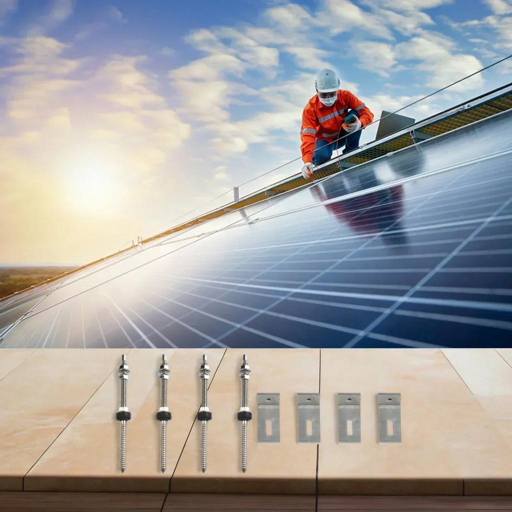 Brackets Pole Screws L Angle PV Roof Fixture Sheet Metal Sliver +stainless Steel 200/250mm 4 Sets Aluminium Alloy Solar