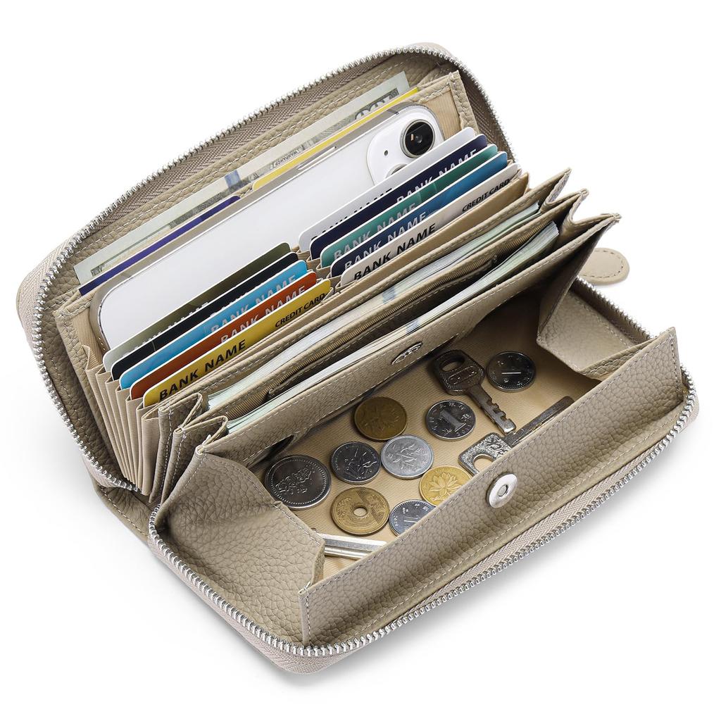 Кошелек из натуральной кожи с круглой молнией, длинный кошелек, большой емкости, кожаный чехол для карт, многофункциональный кошелек, защита от скимминга, популярный [Yocipa] для женщин