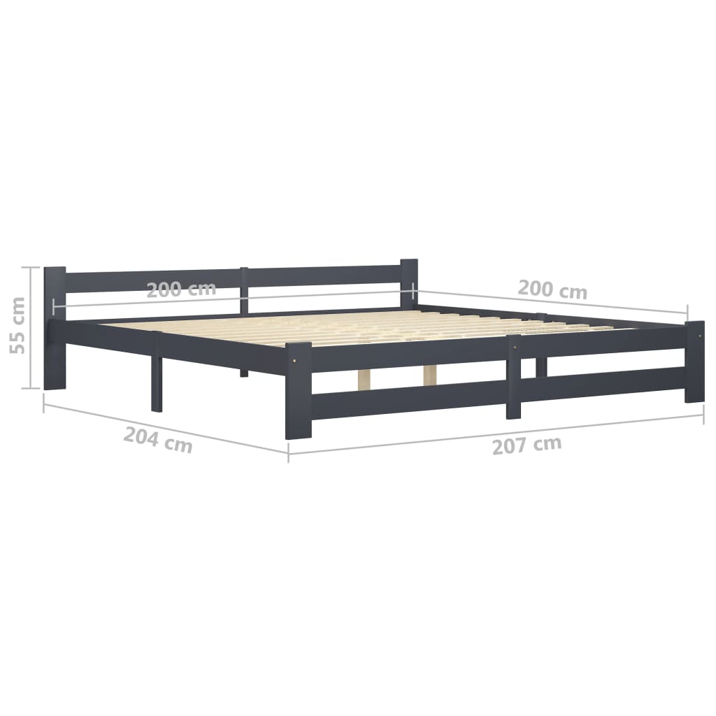 Solid Pine Wood Bed Dark Gray 200 x 200 cm