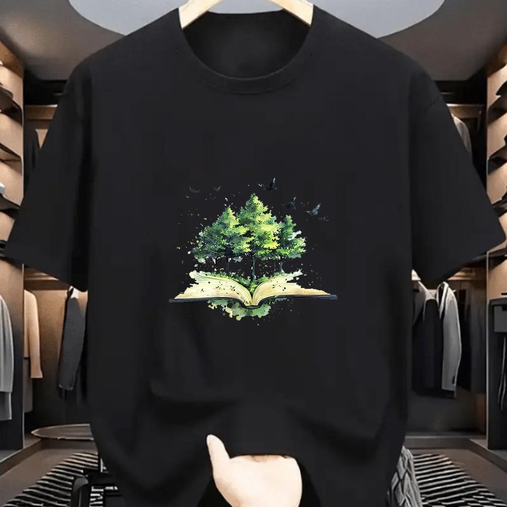 TShirt for Daily Wear Butterflies Emerging From Book Graphic Tee Breathable Short Sleeve Cotton Casual Unisex Clothing Gothic