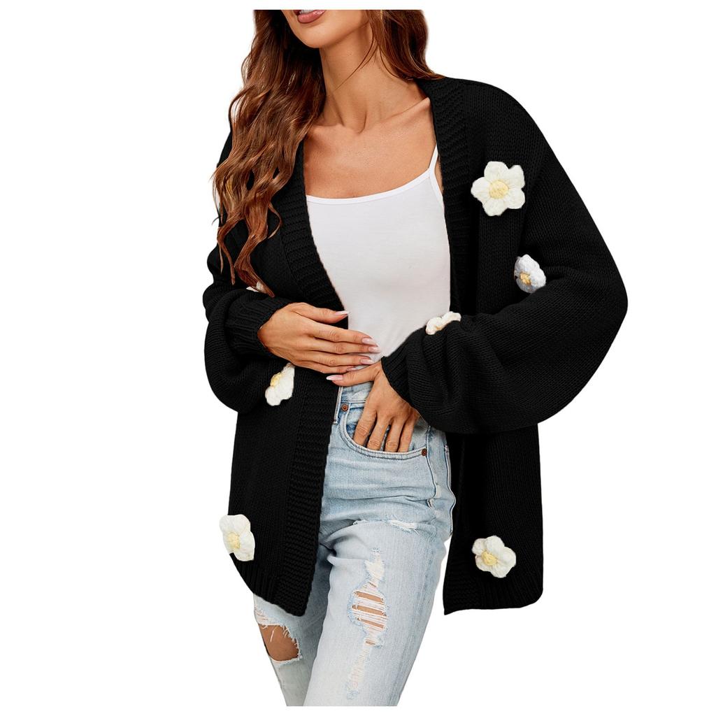 Женский повседневный модный удобный цветочный кардиган с длинным рукавом и уличным трендом, вязаный свитер