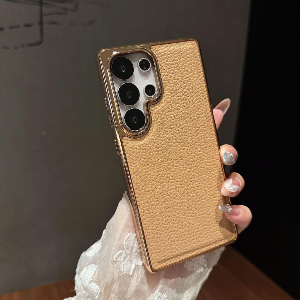 Large Hole Litchi Pattern for Samsung S25EDGE Mobile Phone Case Electroplating S24ultra Two-in-one Protective Cover