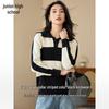 Women's Striped Color Block Knitted Sweater with Lapel Collar