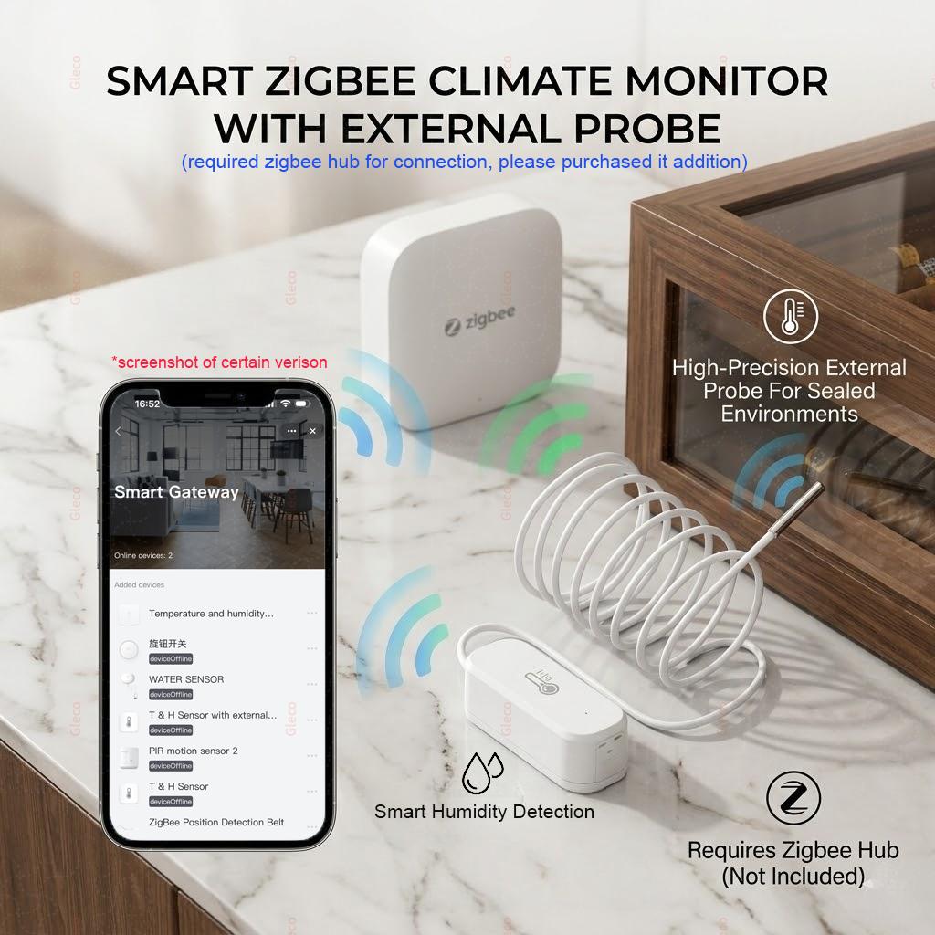 Умный термометр-гигрометр Zigbee с зондом, датчик температуры жидкости для бассейна, холодильника, морозильной камеры, для 2MQTT TUYA Smart Life