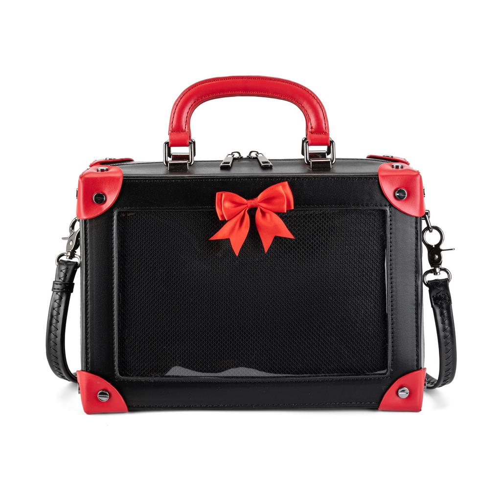 PU Leather Tote Bag for Women Gothic Satchel Bag with Display Insert for Anime Pins & Button Badges Y2k Tote Shoulder Bag Handbag Crossbody Bags