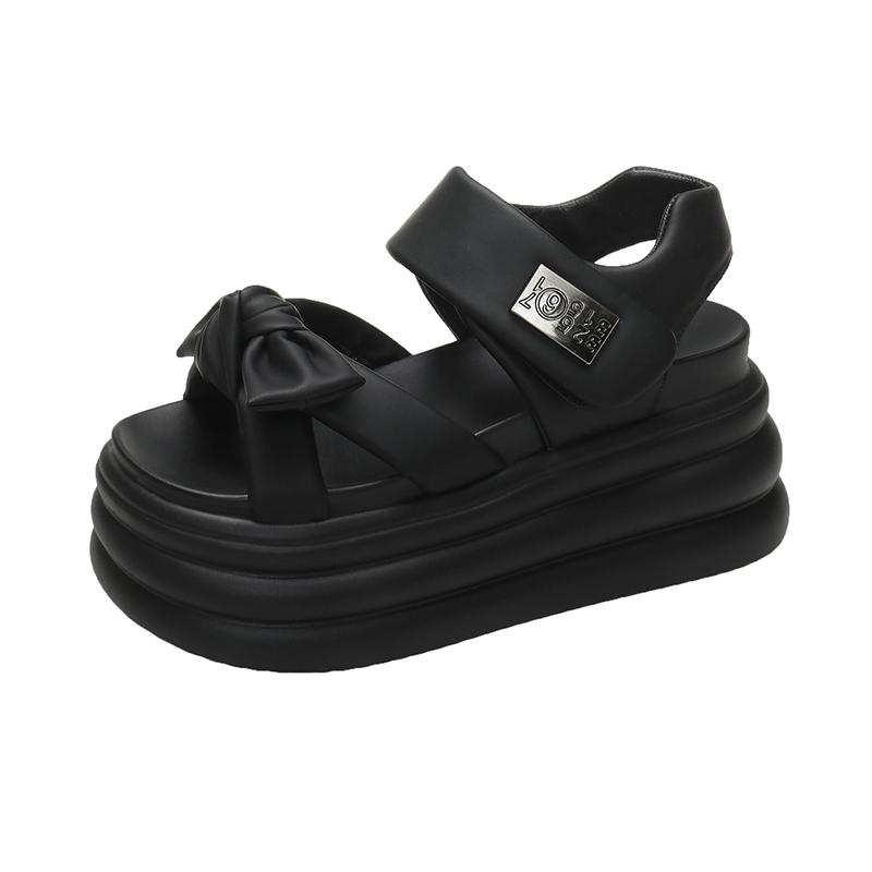 Модные босоножки на высокой платформе для женщин 2024 года, летние дышащие туфли на высоком каблуке 8 см, женские кожаные кроссовки на танкетке, толстые тапочки, Sandalias Mujer