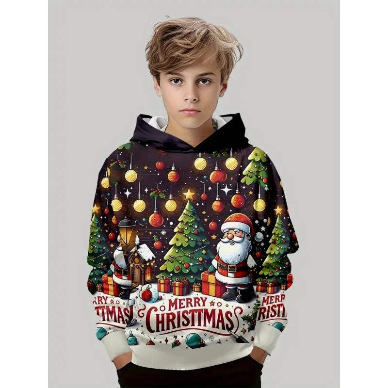 Christmas Children's Hoodie Santa Claus Print Boy Girl Sweatshirt Fashion Cartoon Kids Clothes Holiday Party Children's Clothing