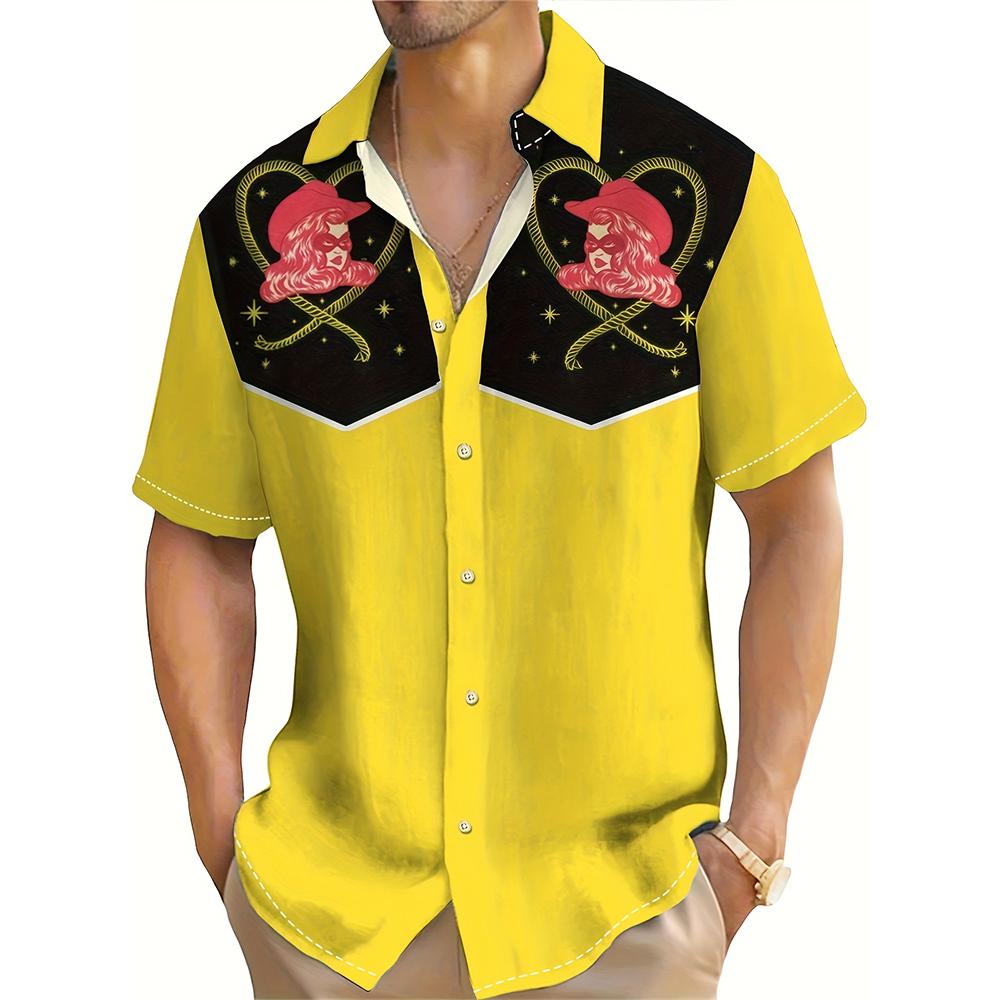 Летняя мода Мужские повседневные рубашки с коротким рукавом Мужские рубашки с принтом в ковбойском стиле Хип-хоп-тренд Большие мужские футболки