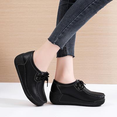 Летняя Весна Осень Женская Обувь Взрывная Дрожащая Подошва Кожа Повседневная Корейский Стиль Модные Женщины Среднего Возраста Хлопок