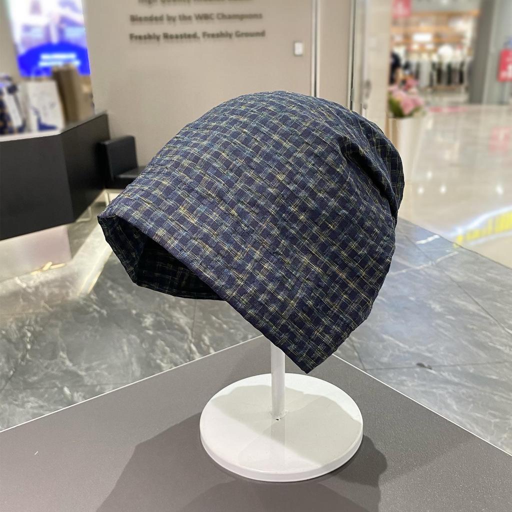 Европейский и корейский клетчатый головной платок: Стиль Пустоши, Свободная Мешковатая Шапка-Бини для Большого Обхвата Головы, Модная Горячая Девушка Бандана-Шляпа.