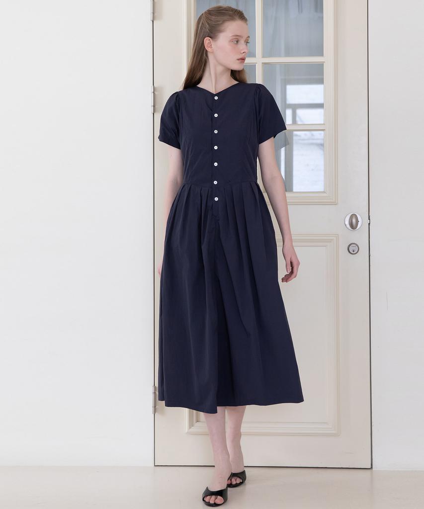 J Mark New York V-Neck Pintuck Dress - Navy