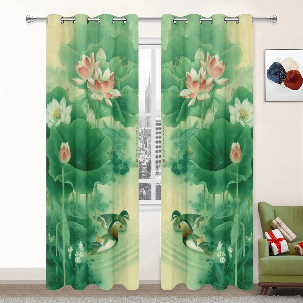 Шторы «Лотос» для гостиной, плотная оконная занавеска для спальни, эстетический декор комнаты, пейзажная занавеска с высоким затенением
