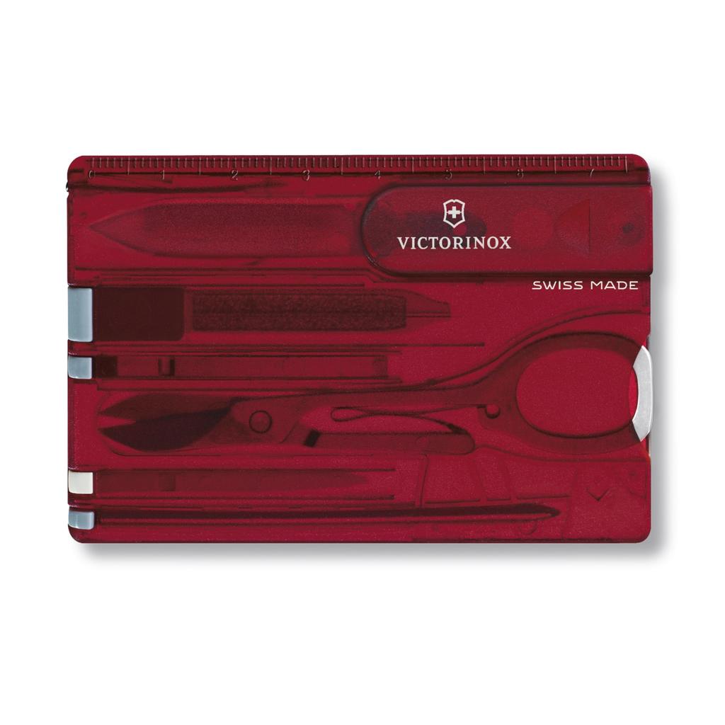 Victorinox Swiss Card Classic Translucent Red Multi-Tool 10 Functions Stationery Scissors Ballpoint Pen Compact Small 0.7100.T