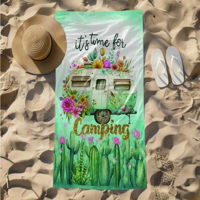 1pc Floral Camper Adventure Embrace Nature 2D Printed Microfiber Beach Towel, Quick Dry Super Absorbent. Great for Beach, Pool