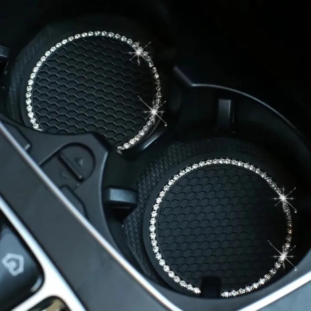 2pcs Car Cup Holder Coasters Universal Anti Slip Round Durable Diamond Mat for Bottle Holder Coaster Auto Interior Cup Holders