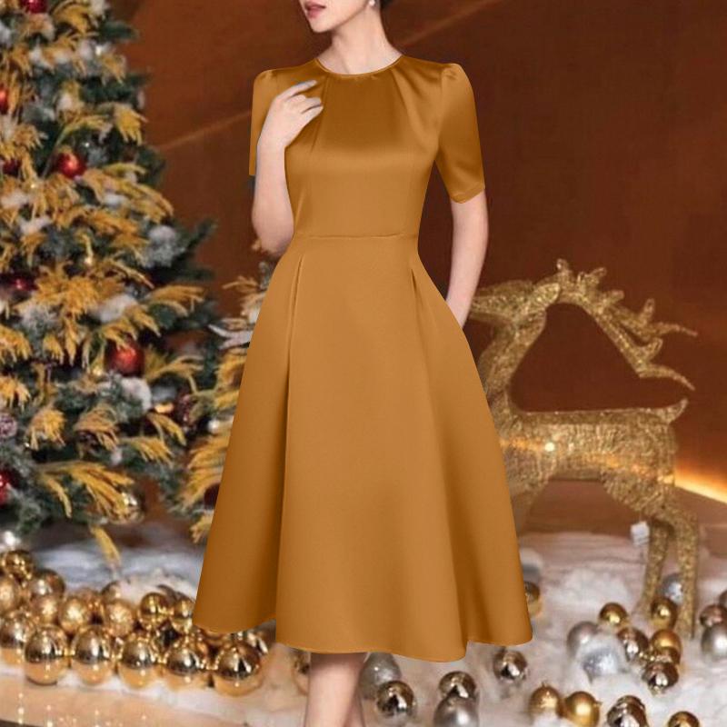 ZANZEA Женское повседневное летнее платье А-силуэта с круглым вырезом и коротким рукавом