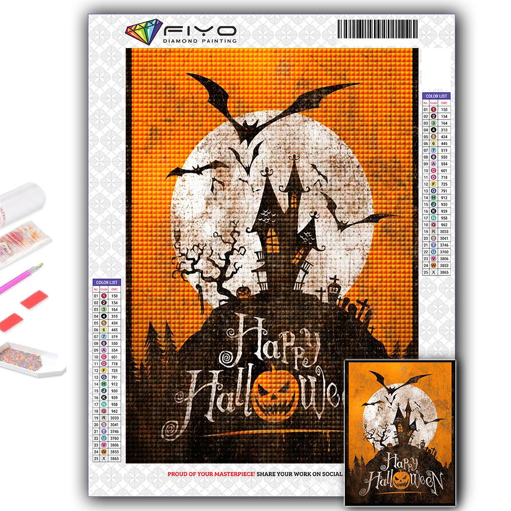 DIY 5D Diamond Painting Halloween Pumpkin And Witch Castle Cross Stitch Kit Full Drill Embroidery Mosaic Art Picture of Rhinestones Gift
