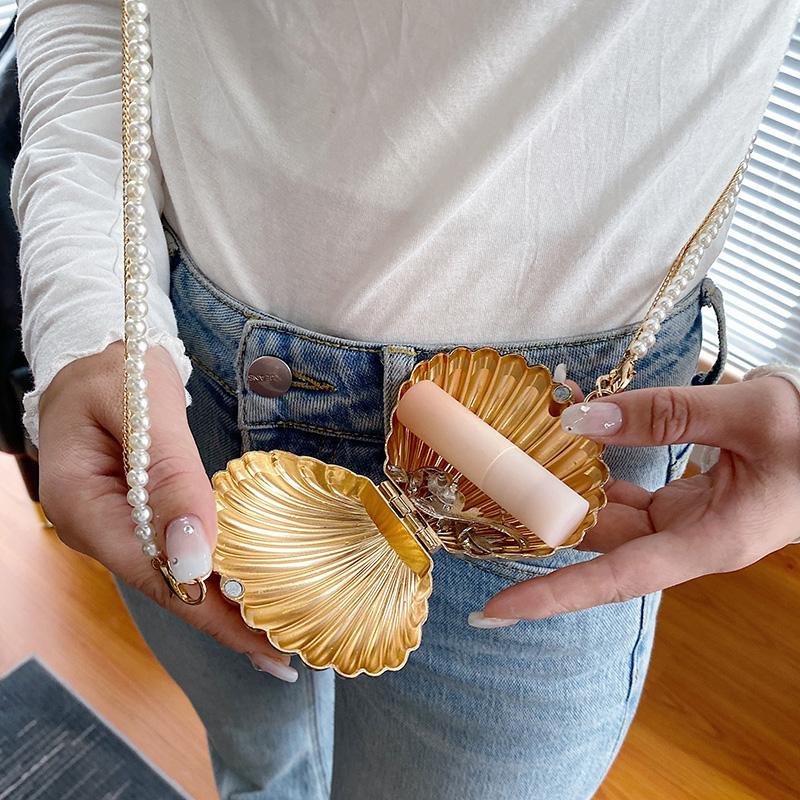 Summer Lipstick Bags For Women Fashion Pearl Mini Purse Crossbody Bag High Quality Gold Shell Bag Designer Shoulder Bag