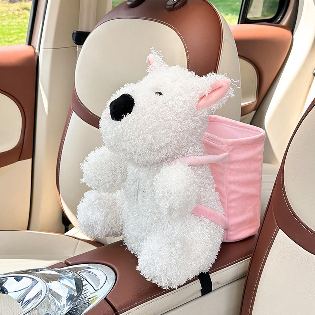 For General Car Tissue Holder Cute Dog Plush Toy Trash Bins Creative Car Tissue Box Plush Zippered Cartoon Dog Trash Can