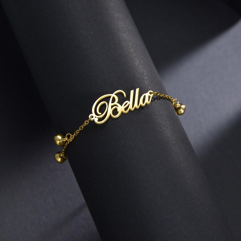 Atoztide браслет с колокольчиками по индивидуальному заказу, персонализированная цепочка с табличкой для женщин, браслет из нержавеющей стали золотого цвета, рождественский браслет