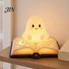 Durable Small Table Lamp Magic Book Ghost Night Light, Resin Tabletop Warm Glow with Moon Soft Yellow Light Star Relief, Cute Bedside Sleeping
