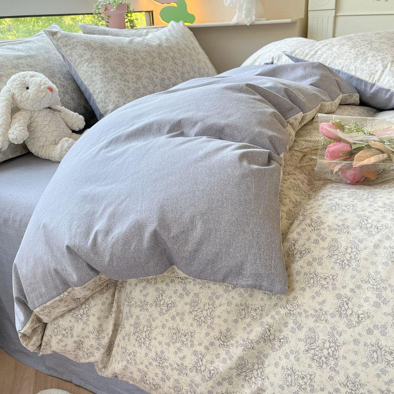 Небольшой комплект из четырех предметов из чистого хлопка с цветочным принтом, хлопковые пододеяльники с девчачьим сердцем, простыни для студентов, односпальная кровать в общежитии, комплект из трех пододеяльников