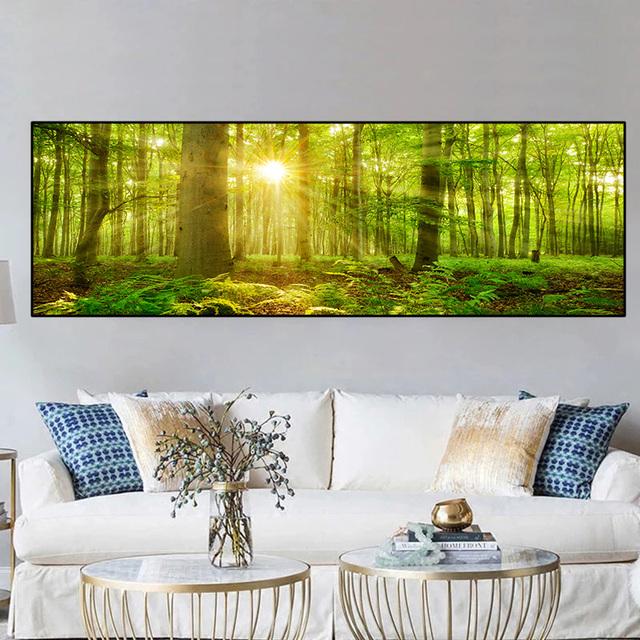Landscape Sunlight Green Trees Leaves Forest Canvas Painting Nature Posters and Prints Wall Art Pictures Home Decor No Frame