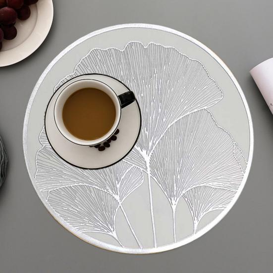Круглый термостойкий коврик для столовых приборов с дизайном листьев гинкго, золотой, серебряный защитный коврик для стола, противоожоговой изолированный коврик для тарелок для домашней столовой, свадебной кухни