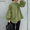 Women Casual Round Neck Solid Color Loose Long Sleeve Blouse