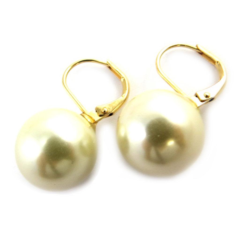 Les Trésors De Lily [M7146] - Ivory 'Perla' Gold Plated Sleepers (14 Mm)