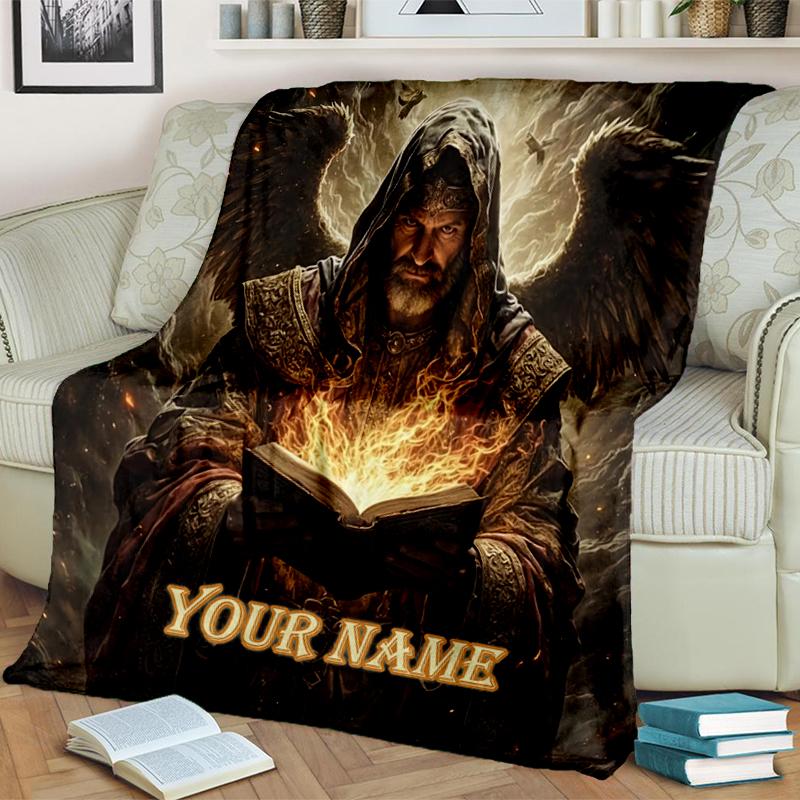 1PC Custom Name "Angel's Fiery Revelation" flannel blanket versatile, all-season throw suitable for the living room, bedroom, camping, travel, and gif