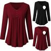 Women Pregnant Maternity V-Neck Long Sleeve Solid Ruffles Blouse Tops