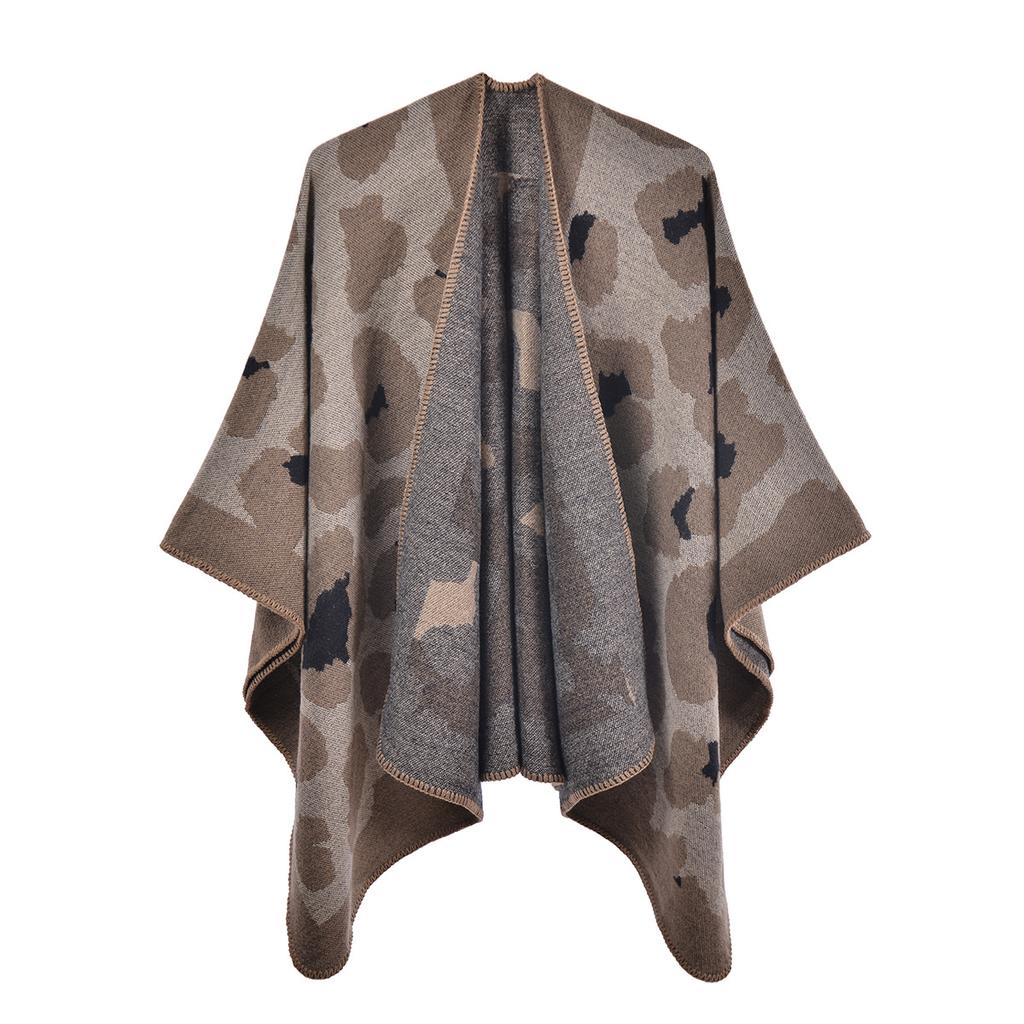 European and American Style Women's Scarf Fashion Leopard Shawl Autumn and Winter Pashmina Large Split Cape Thicken Warm Cloak